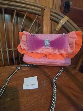 Kurt Geiger Pink & Orange Quilted Crossbody Bag with Bow Accent